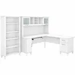 Bush Furniture Somerset 72W L Shaped Desk with Hutch and 5 Shelf Bookcase, White