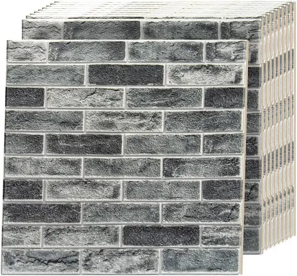 10-Pack 52 Sq.Ft 3D Wall Panels Peel and Stick 3D Faux Brick Wallpaper Peel and Stick Grey Faux Stone Wall Panel Foam Brick Self-Adhesive 3D Wallpaper