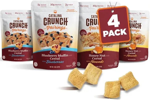 Catalina Crunch Pairings Blueberry Muffin & Honey Nut Cereal, Vegan Snacks, Low Sugar 1g, Gluten & Grain Free, Low Carb, 9 oz (Pack of 4)