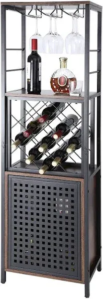 VEVOR 18 Inch Industrial Bar Cabinet, Wine Table for Liquor and Glasses, Sideboard Buffet Cabinet with Glass Holder & Wine Rack, Freestanding Farmhouse Wood Coffee Bar Cabinet for Living Room Home Bar