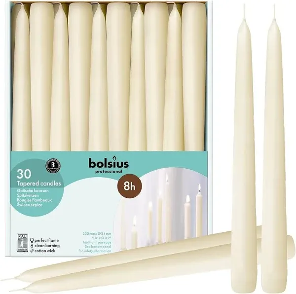 BOLSIUS 30 Count Household Ivory Taper Candles - 10 Inches - Premium European Qu