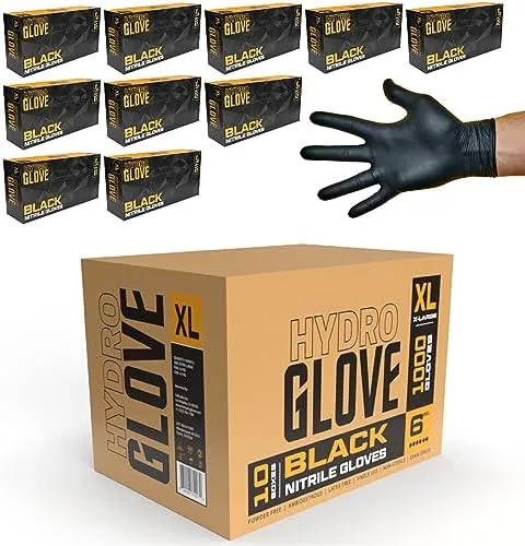 HydroGlove | 5-6 Mil Black Nitrile Gloves | Case of 1000 | Thick & Durable ...