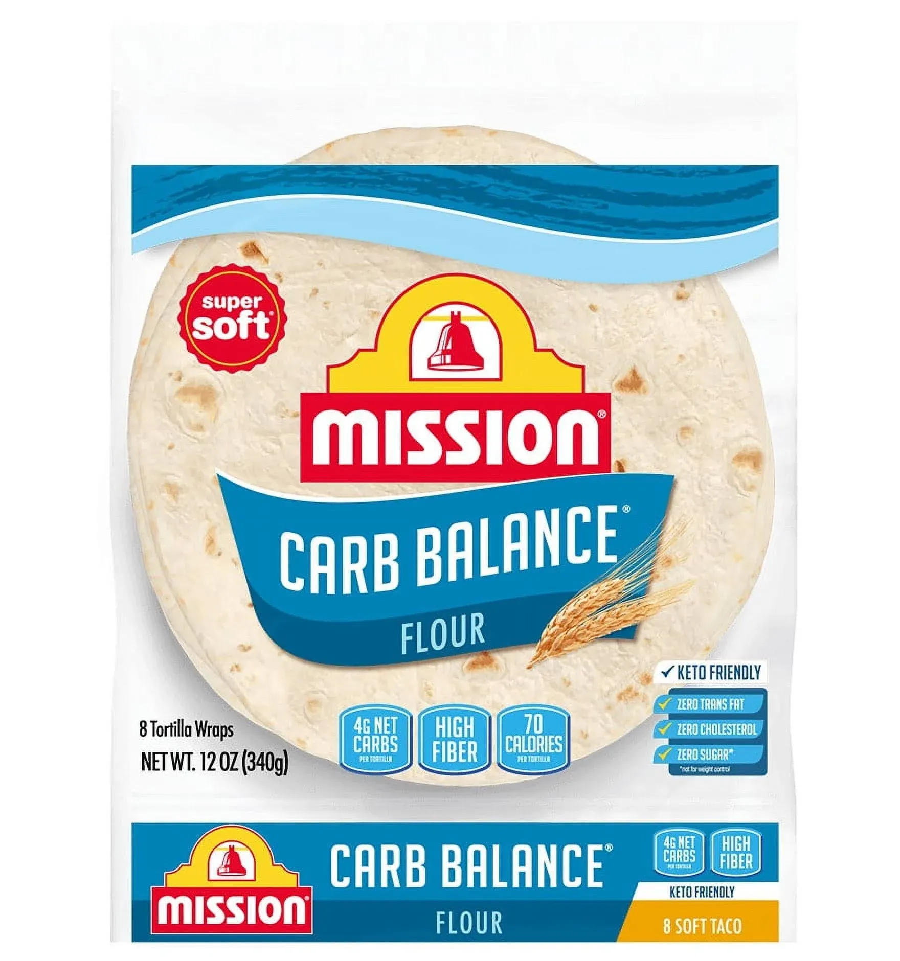 Mission Carb Balance Soft Taco Flour Tortillas, 8 Count, Low Carb, Keto, High Fiber, No Sugar