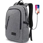 Mancro Laptop Backpack for Travel, 15.6 in Anti-Theft Business Backpack for Men Women with USB Charging Port & Lock, Gifts for Men Women, Water Resistant Travel Computer Bag Daypack, Grey