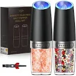 Sangcon Gravity Electric Salt and Pepper Grinder Set Automatic Shakers Mill Grinder with LED Light, Battery Powered Adjustable Coarseness One Hand