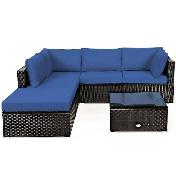 Costway 6PCS Outdoor Patio Rattan Furniture Set Cushioned Sectional Sofa