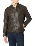 John Varvatos Men's Band Collar Leather Jacket - Chocolate - Size XL