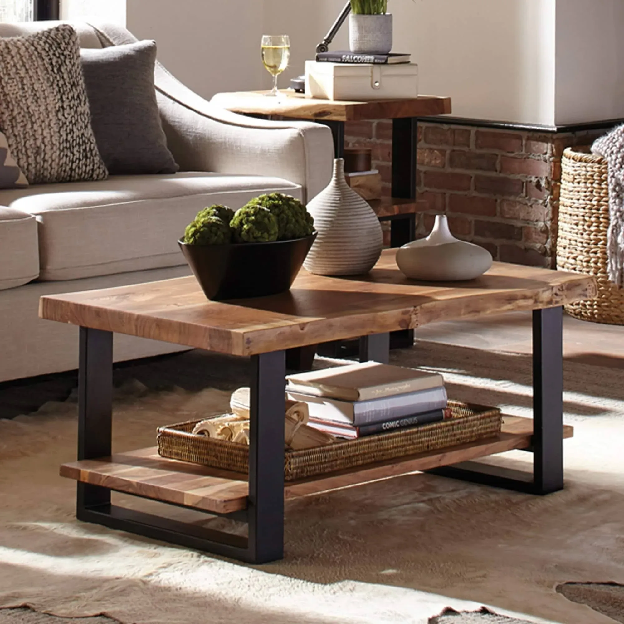 Alpine Natural Live Edge Wood Coffee Table