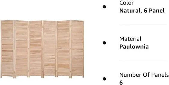 Bonnlo Wood Room Divider Privacy Screen, 5.9 ft Tall Folding Partition Wall ...