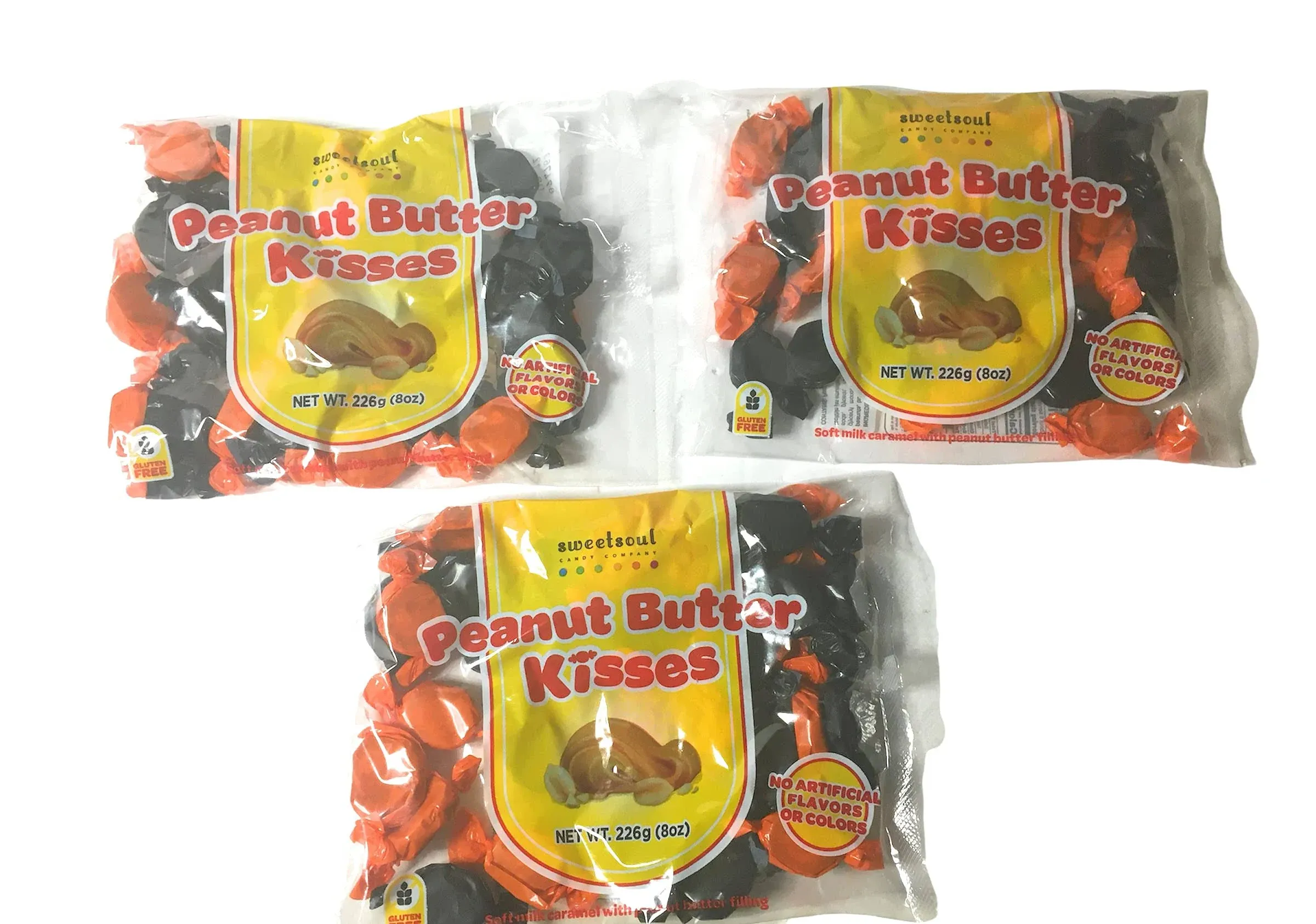 (3) 8 oz Bags Sweetsoul Individually Wrapped Orange and Black Peanut Butter