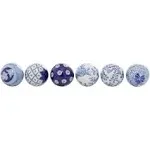 Deco 79 Ceramic Round Orbs & Vase Filler with Varying Patterns, Set of 6 3"D, Blue