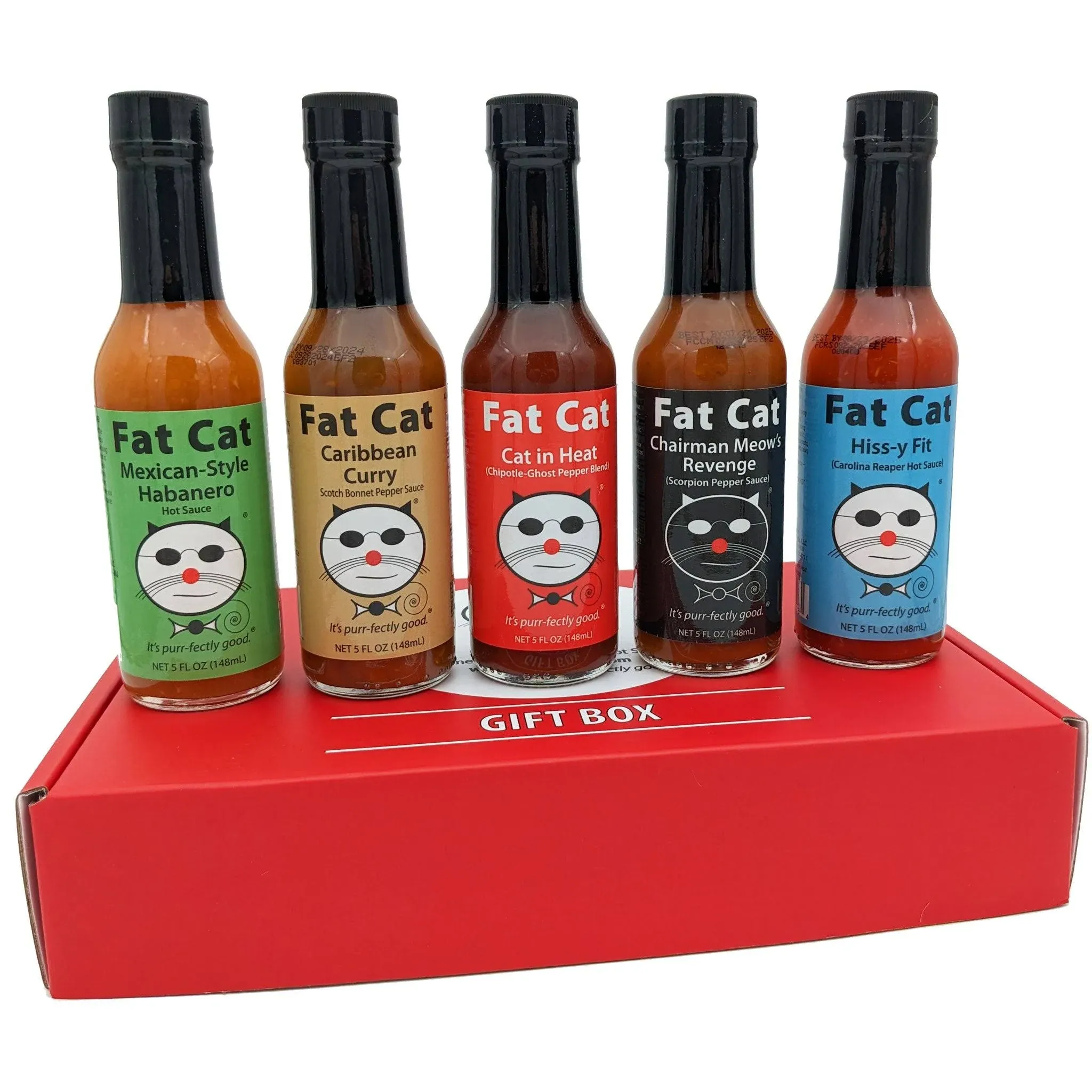 Heat Lovers Natural Hot Sauce Gift Box and Variety Pack by Fat Cat Gourmet ...