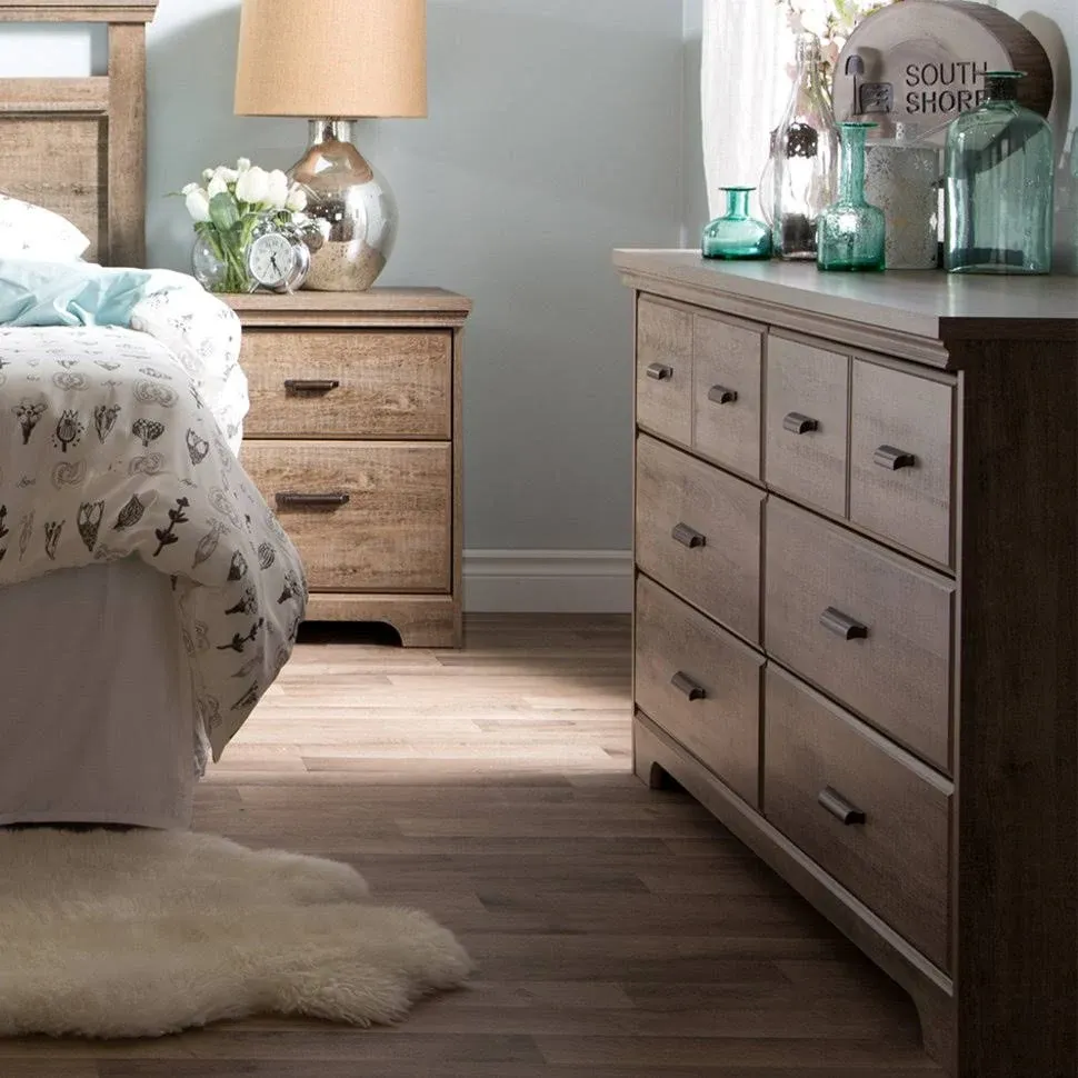 Versa 6-Drawer Double Dresser and Nightstand Set, Weathered Oak - Contemporary - Dressers - by BisonOffice | Houzz