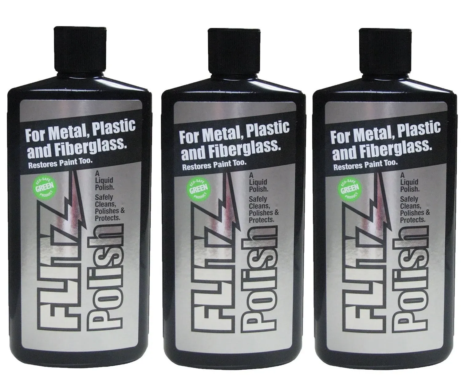 Flitz Metal Polish and Cleaner Liquid for All Metal, Also Works On Plastic, Fiberglass, Aluminum, Jewelry, Sterling Silver: Great for Headlight Restoration and Rust Remover, 3.4 oz - 3 Pack