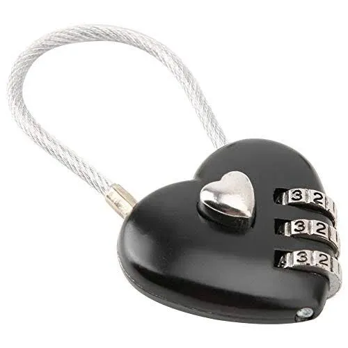 Dioche Combination Lock, Heart Shape 3 Digit Code Combination Luggage Padlock, Bag Lock, Password Security Couple Padlock for Luggage, Backpack, Jewelry Box, Hall Locker(Black)