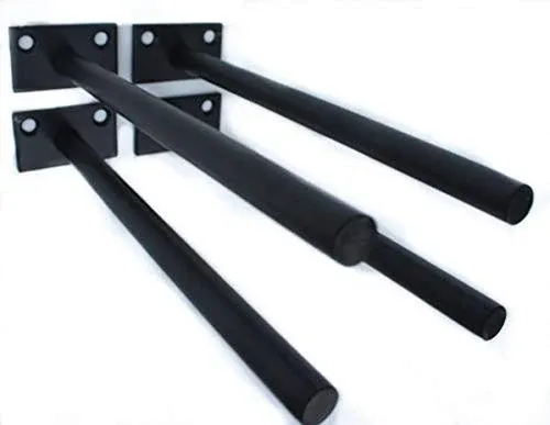 4 Pcs 8" Black Solid Steel Floating Shelf Bracket Blind Shelf Supports - Hidden Brackets for Floating Wood Shelves - Concealed Blind Shelf Support – Screws and Wall Plugs Included