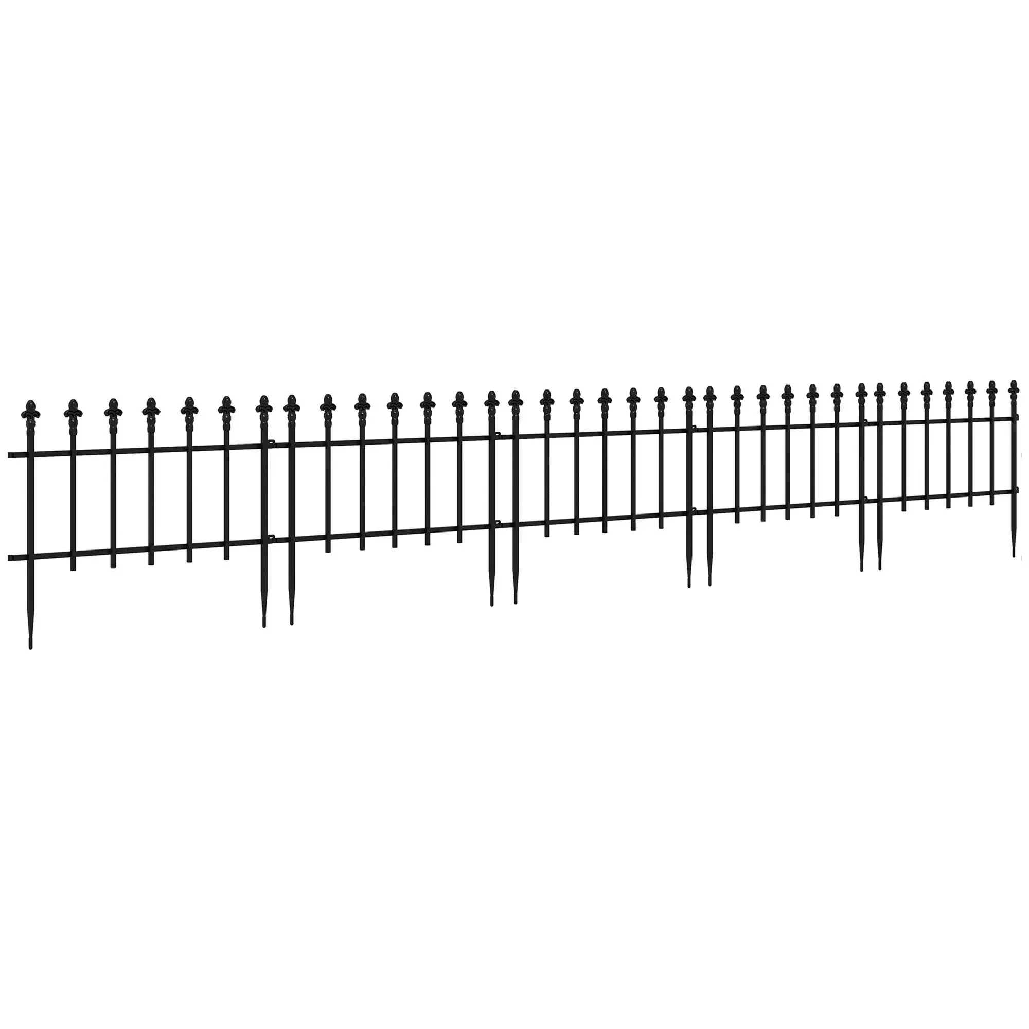 Outsunny Metal Decorative Garden Fence, 9.2' x 17.25" 5 Pack Steel Fence Panels, Decorative Border Fence for Landscape, Flower - Black