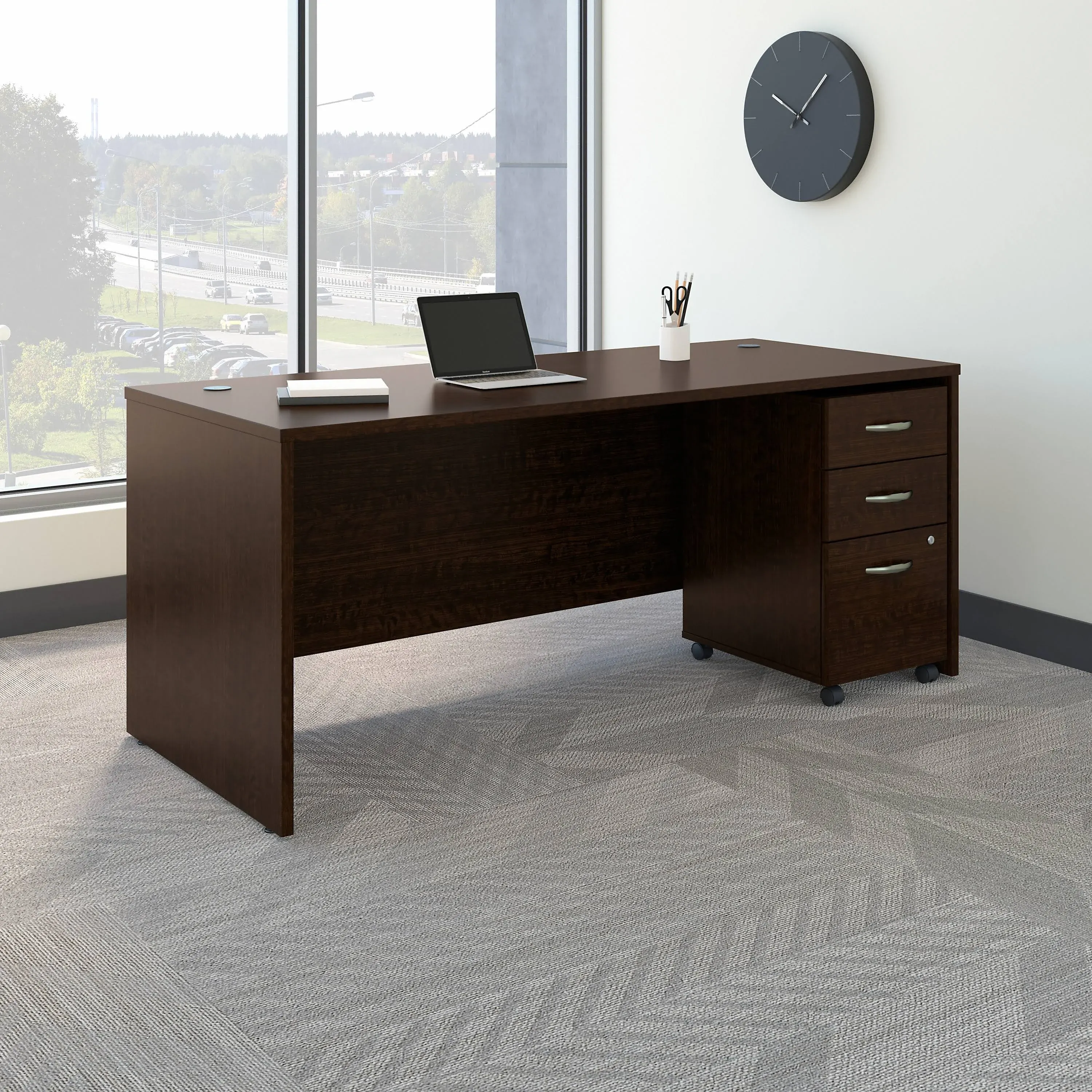 Bush Business Furniture Series C 72W x 30D Office Desk with Mobile File Cabinet Mocha Cherry