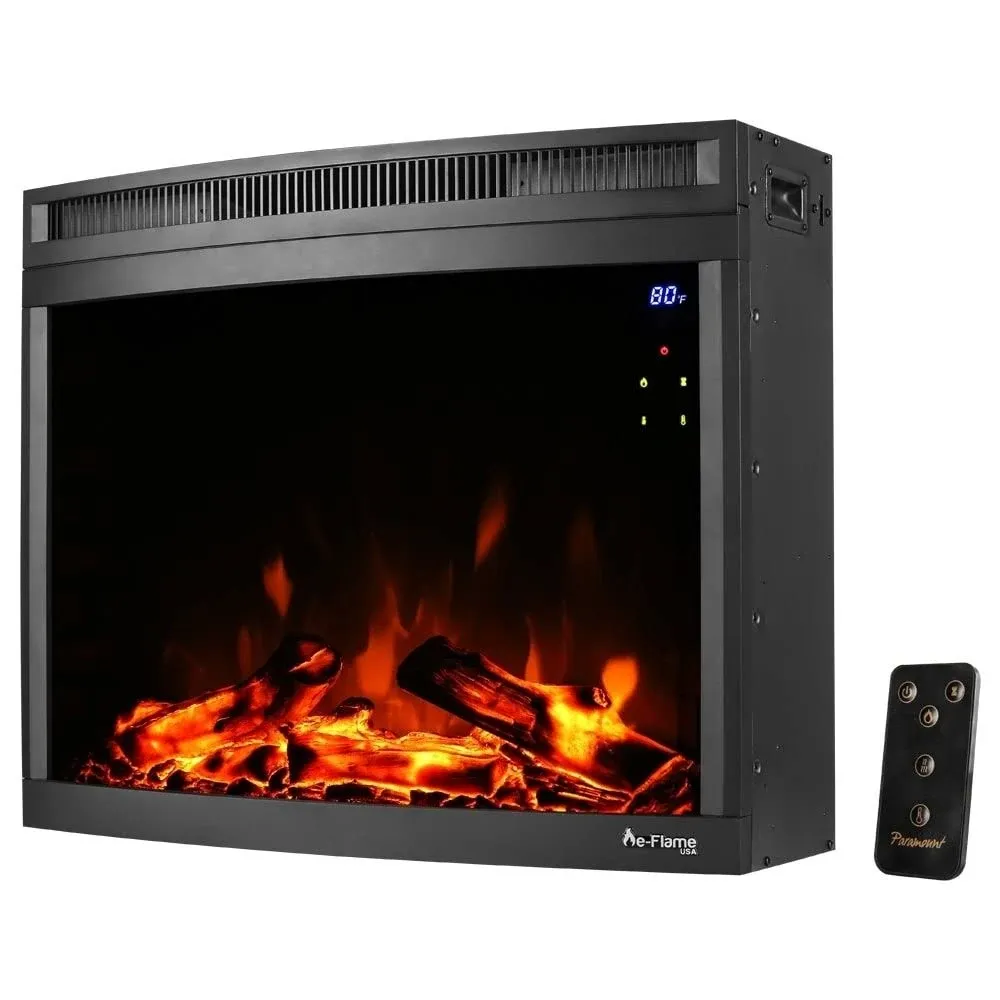 Edmonton 28-inch Curved LED Electric Fireplace Stove Insert with Remote - 3-D Log and Fire Effect