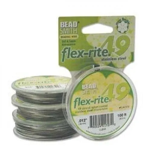 Beadsmith Flex-Rite Beading Wire, 49 Strand .012" Thick, 100 ft Spool, Clear