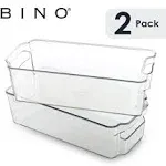 BINO | Stackable Storage Bins, Medium - 2 Pack THE STACKER COLLECTION Clear Plastic Built-In Handles BPA-Free Containers for Organizing Kitchen Pantry Multi-Use Organizer Bins