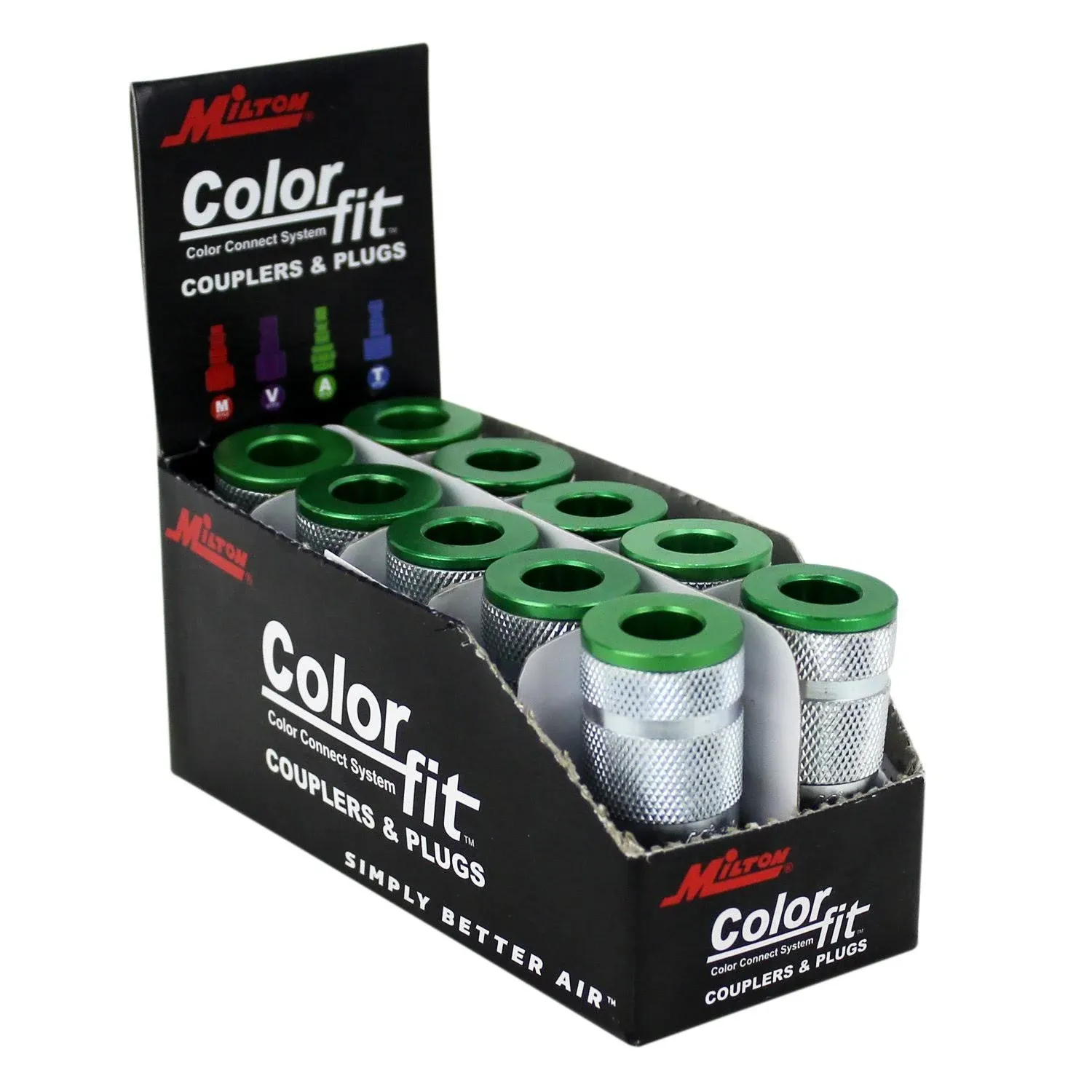 Milton 776AC ColorFit Couplers, A-style Green, 1/4" NPT Male, Box of 10