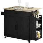 Ironck Rolling Kitchen Island Cart with Drop-Leaf Countertop, Thicker Rubberwood Top, 3 Drawers, Barn Door Style Cabine, Spice Rack, On Wheels, for