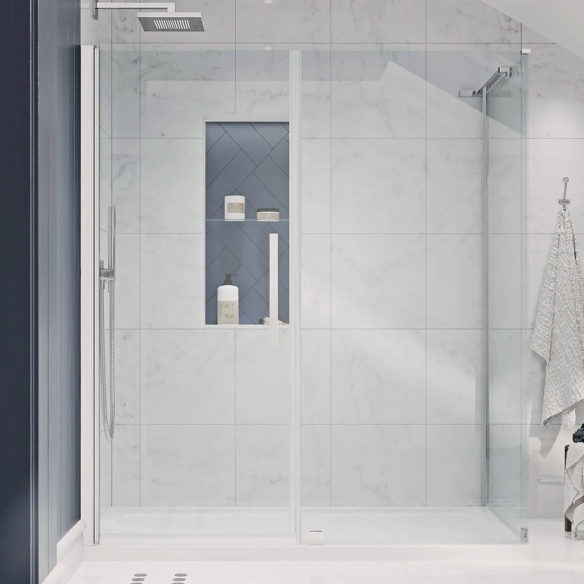 Ove Decors PA0561190 Endless Pasadena, Corner Frameless Pivot Shower Door and ...