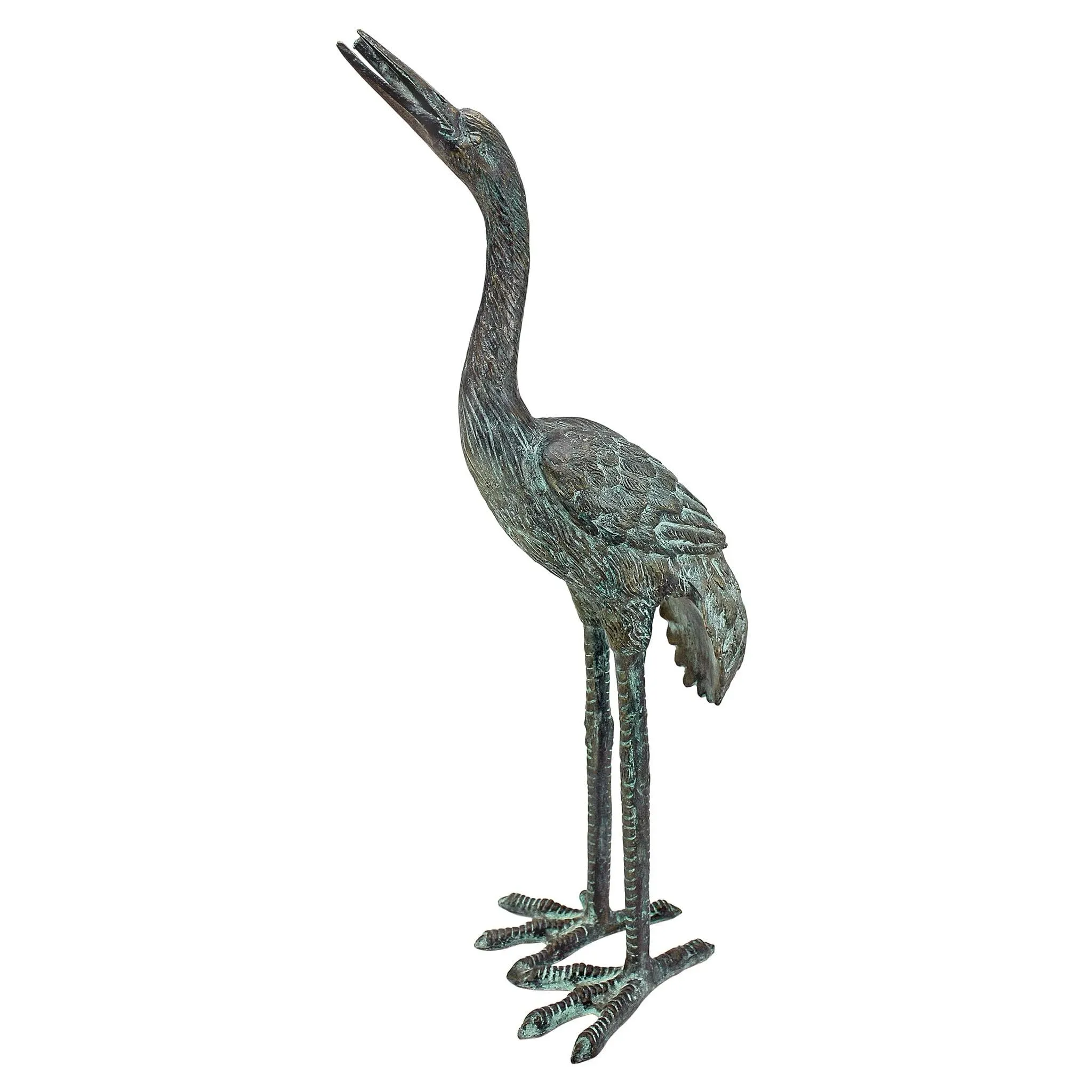 Design Toscano SU2005 Head High Crane Bird Piped Statue Fountain Pond Water Feature, Small, 23 Inch, Green Verdigris