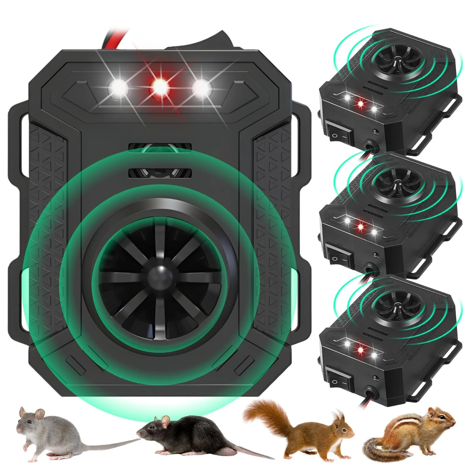 4 Pack Rodent Repellent Ultrasonic Under Hood, Mouse Repellent with Ultrasonic and Strobe Light Keep Mouse Rodents Squirrel Rat Mice Out of Car Engine Truck RV,Rodent Deterrent for Vehicle Protection