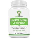 VitaMonk Low Dose Caffeine and Theanine - No Jitters, No Crash- Microdose of Caffeine L Theanine Pills with Caffeine Theanine and Theobromine - 25mg