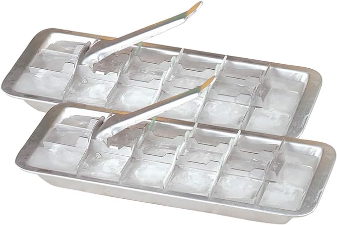 Fox Valley Traders Vintage Kitchen Aluminum Metal Ice Cube Trays, Set of 2 – Each Tray Features 18 Slot Ice Cube Maker with Easy Release Handle