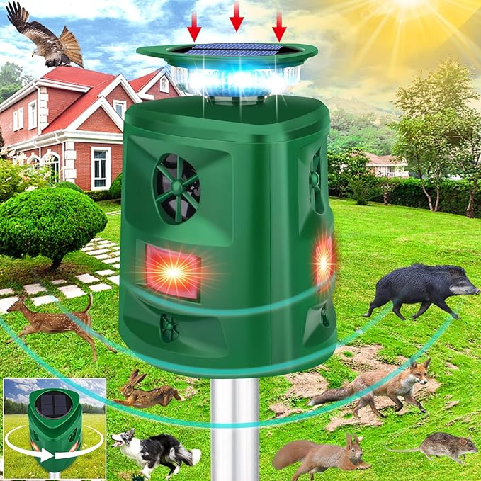 Ultrasonic Animal Repeller,360°Solar Pest Repellent,Cat Repellent Outdoor ...