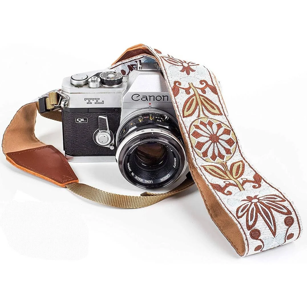 Camera Strap for All DSLR and Mirrorless Cameras Including Binoculars Christmas Gift & Stocking Stuffer Embroidered White Woven Universal Neck & Shoulder Camera Strap Floral Pattern for Photographers