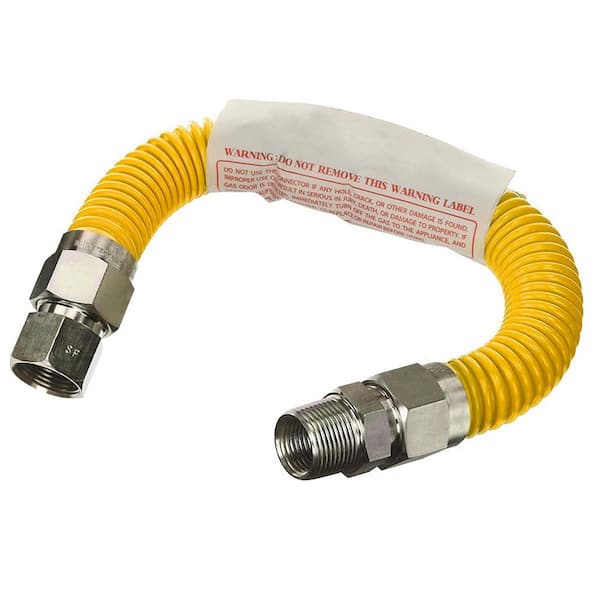 Gas Connector 12 inch Yellow Coated Stainless Steel, 5/8" OD Flexible Gas Hose Connector for Gas Range, Furnace, Stove with 1/2” FIP x 1/2” MIP Stainless Steel Fittings, 12” Gas Appliance Supply Line