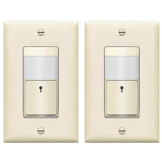 TOPGREENER Motion Sensor PIR Light Switch, Occupancy & Vacancy Modes, No Neutral Required, Operable Without Ground Wire, 1.25A, 150W Dimmable LED, Single Pole, TDOS5-KM-LA, Light Almond 2-Pack