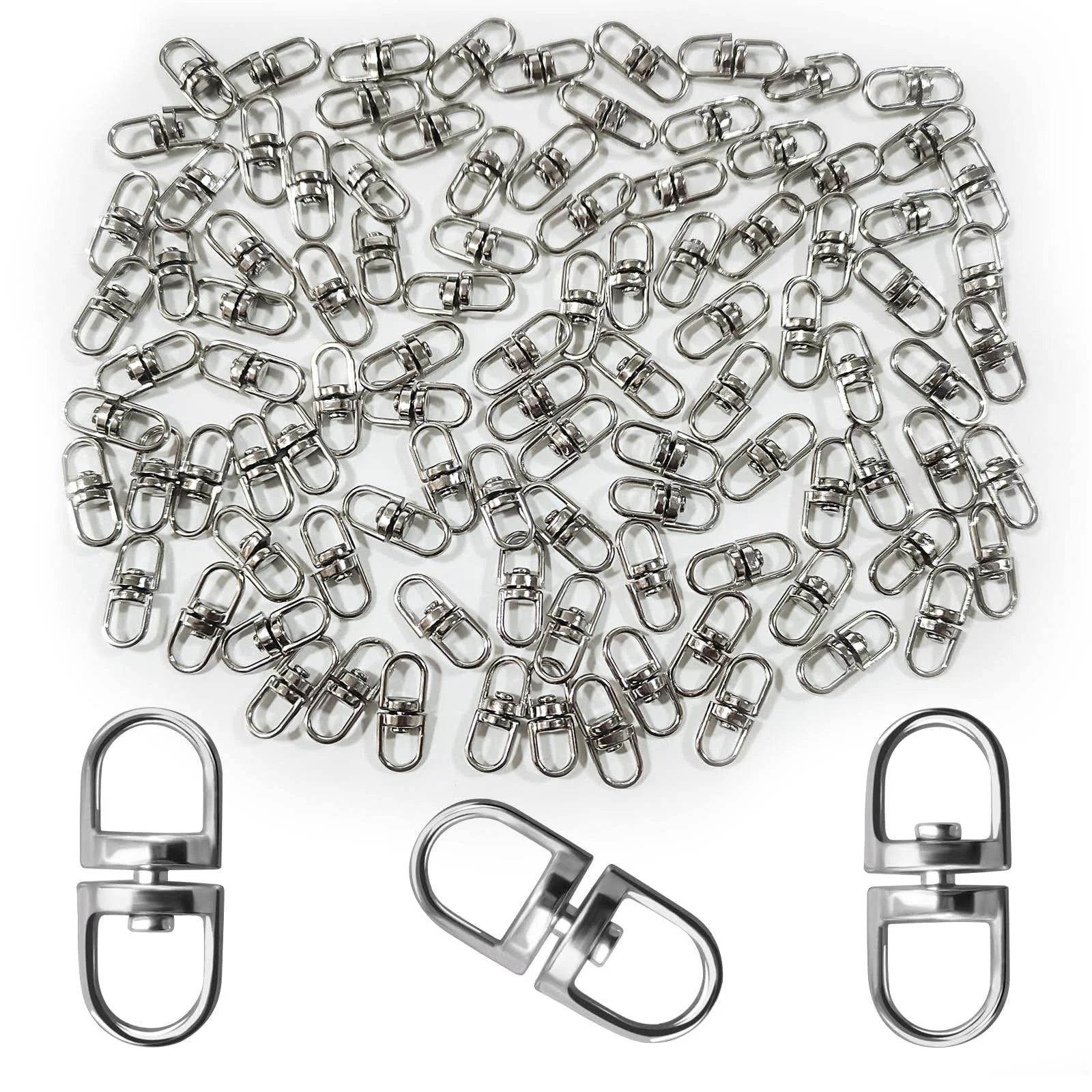 100pcs Double End Design Swivel Key Ring Connector, Double Opening Swivel Clasp Swivel Joint Pendant Clasp Lanyard Key Ring Backpack Jewellery Keychain DIY Craft Making Accessories