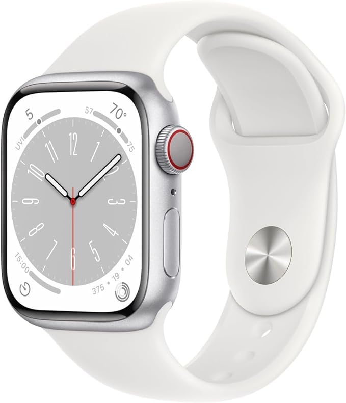 Apple Watch Series 8 GPS + Cellular 41mm Silver Stainless Steel Case with White Sport Band - M/L