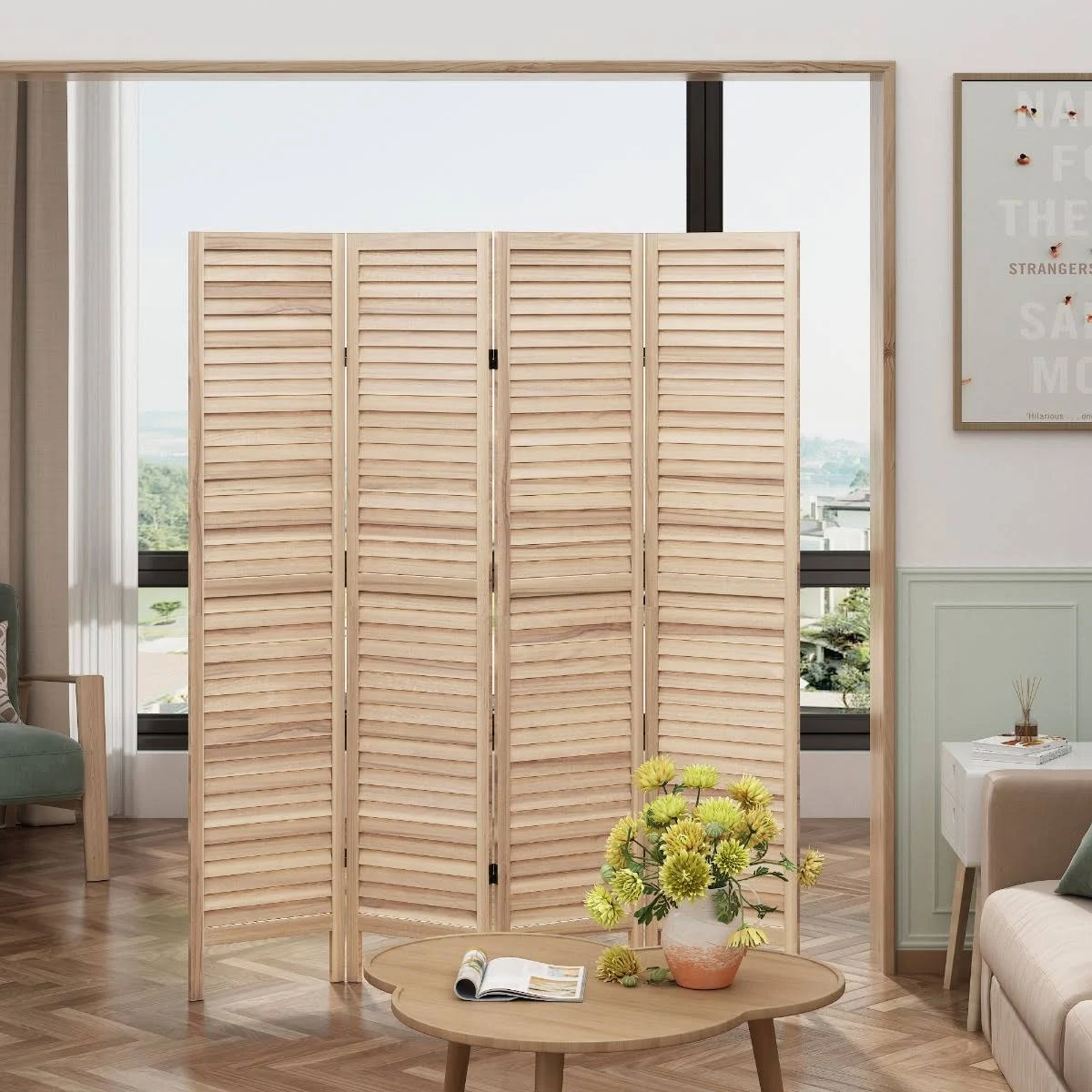 Jaxpety Light Burning 4-Panel Room Divider Louver Partition Screen