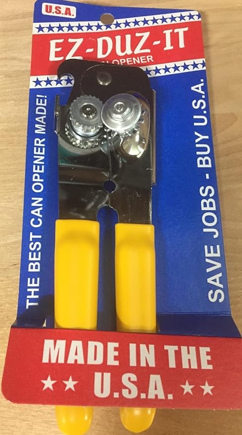 EZ DUZ IT Made in the USA Manual CAN OPENER w/ YELLOW Grips AMERICAN Made