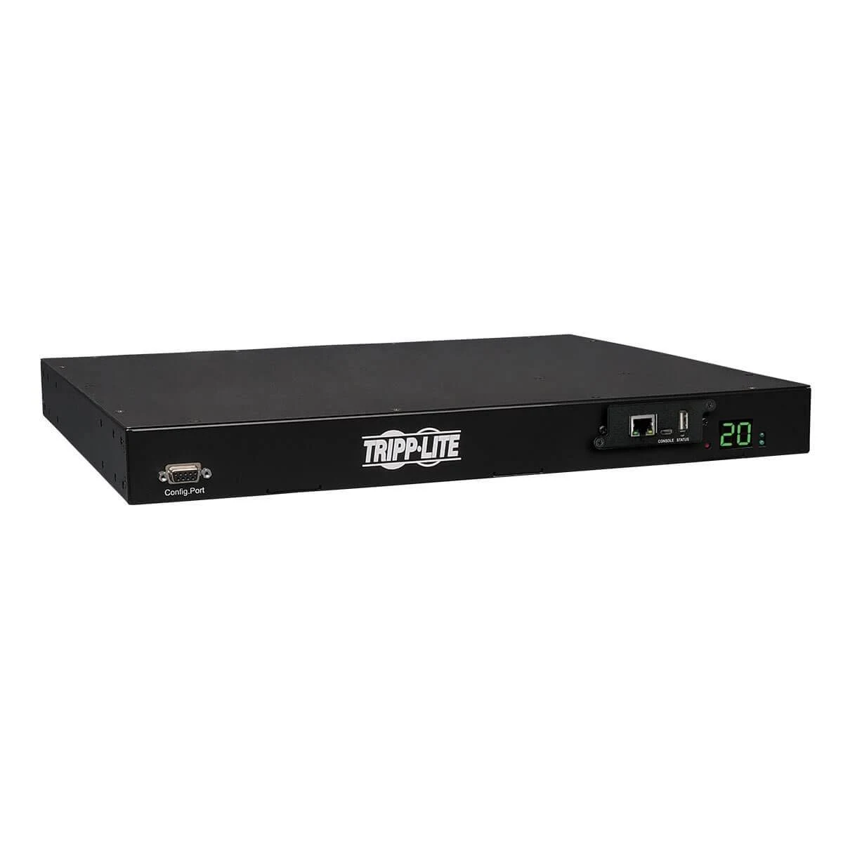 Tripp Lite 3.2-3.8kW Single-Phase ATS/Switched PDU, LX Platform Interface, 200-240V Outlets (8 C13 & 2 C19), 2 C20, 12ft Cord, 1U Rack-Mount, TAA (PDUMH20HVATNET) Black