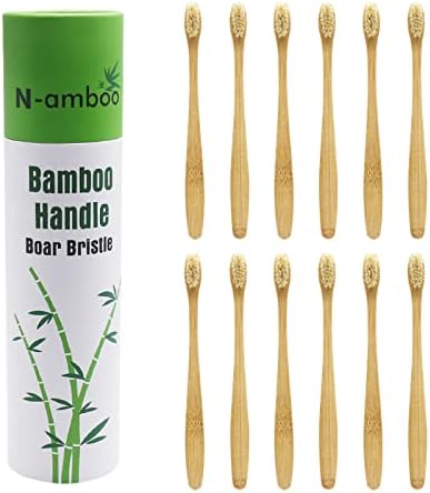 N-amboo Boar Bristles Natural Bamboo Toothbrush Eco-Friendly Biodegradable Zero Waste Pack of 12