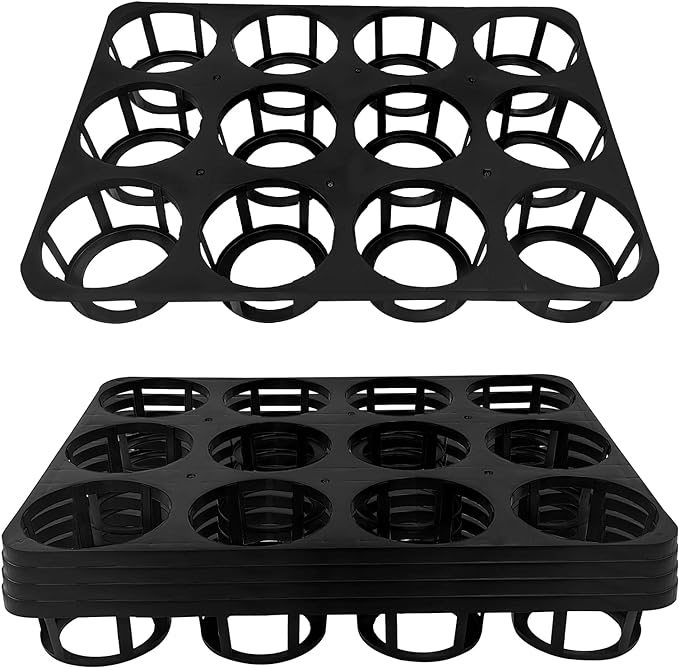 12 Cell Round Nursery Pots Tray, Plant Pot Shuttle Carry Holder and Trays for 4 inch Round Plastic Nursery Pots Flowerpot Carrier Transporting (16.75" 12.43", 2.1" Deep, 5-Pack)