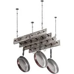 Ceiling Mounted Torched Wood Hanging Pot Rack, Industrial Pipe 8-Hook Pot Rack