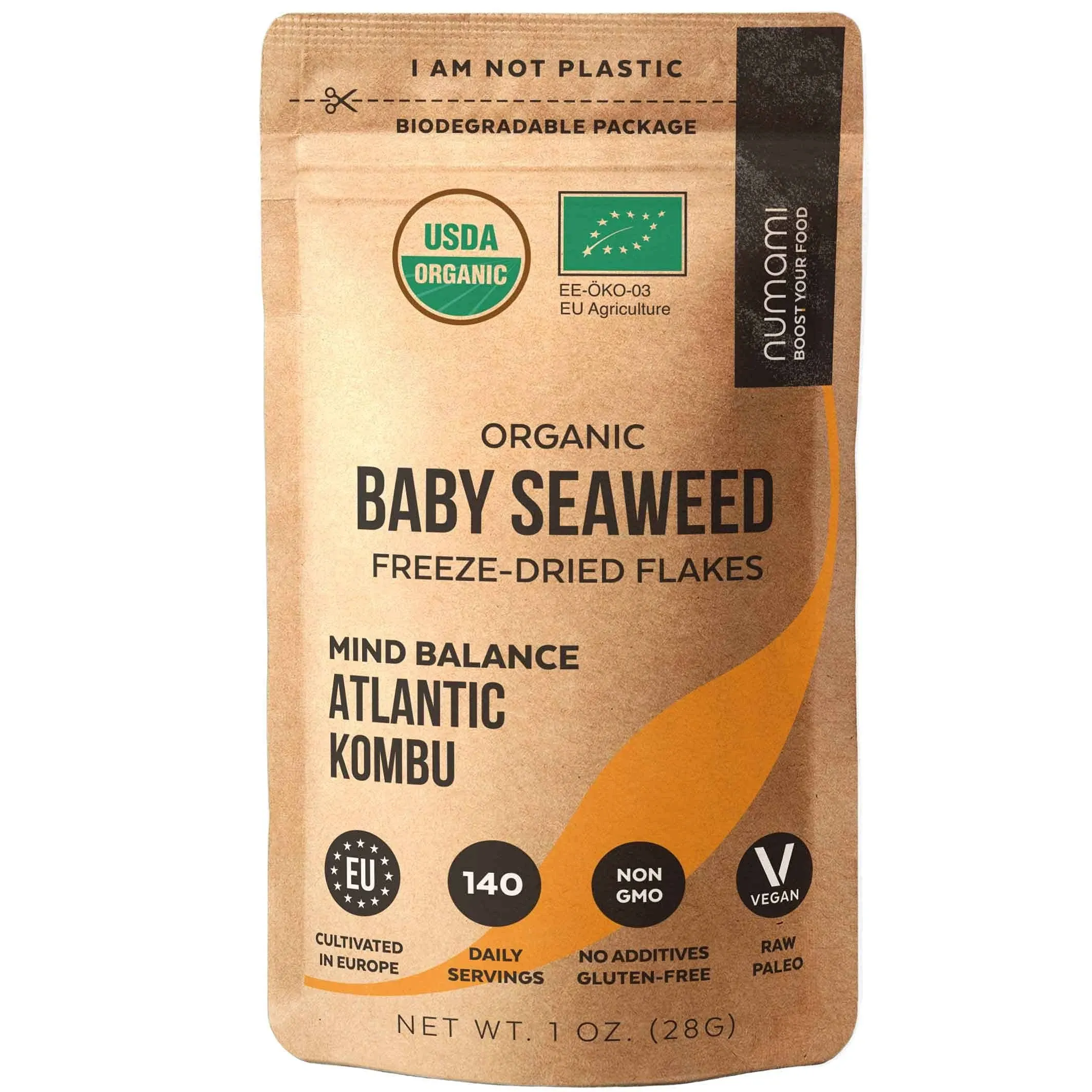 Numami Organic Kombu Flakes - 1oz. Young Pure Seaweed Grown in North Atlantic. USDA CER