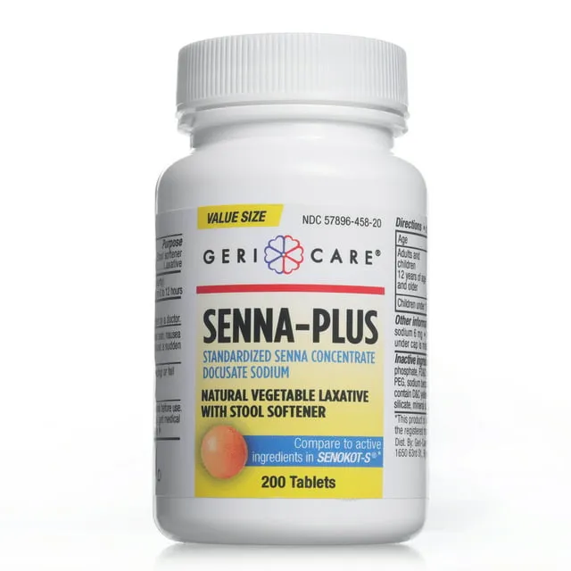 Gericare Senna Plus Natural Laxative with Stool Softener, Docusate Sodium 50mg, Sennosides 8.6mg, 200 Tablets (Pack of 1)