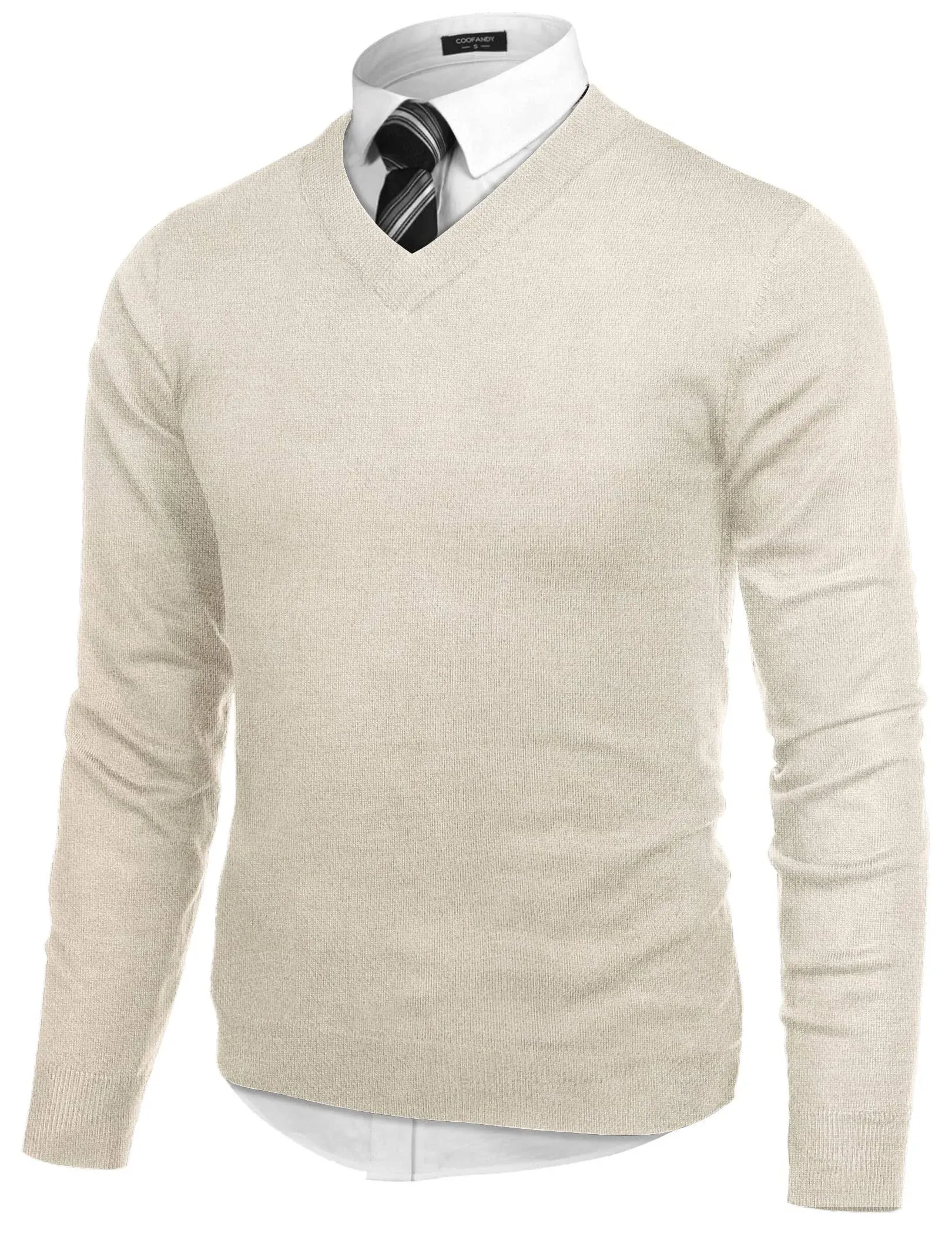 COOFANDY Mens V Neck Dress Sweater Long Sleeve Slim Fit Fashion Pullover Sweater