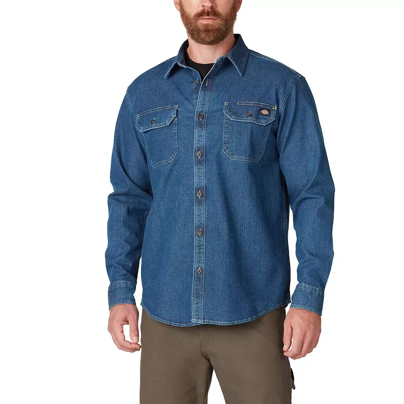 Dickies Mens Flex Denim Long Sleeve Shirt, Medium Denim Wash - WL301