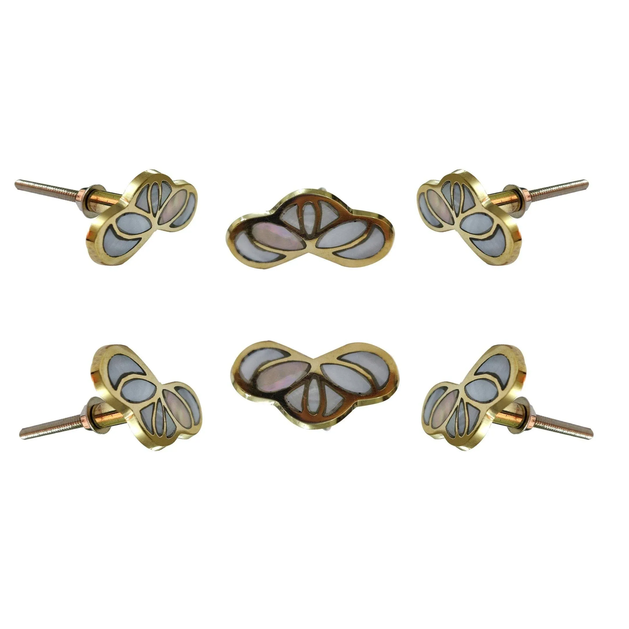 Perilla Home Set of 6 Knobs for Cabinet & Drawers Mother of Pearl Brass Knobs Decorative Vintage Knobs for Home Kitchen Cabinet Hardware Cupboard Door Dresser Wardrobe & Drawer Pulls (Design-6)