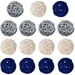 15 pcs Mixed Navy Blue Gray White Wicker Rattan Balls Table Wedding Party Christmas Decoration